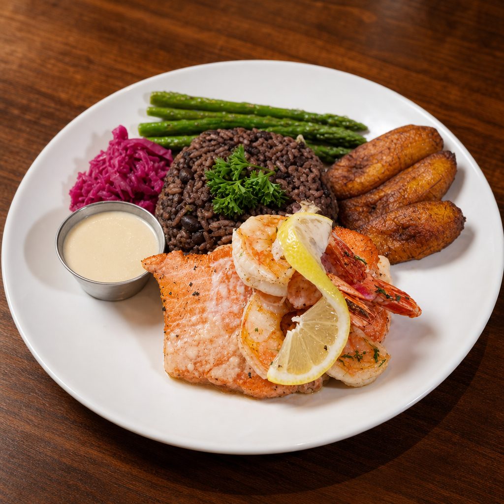 Congrí Salmon and Shrimp.